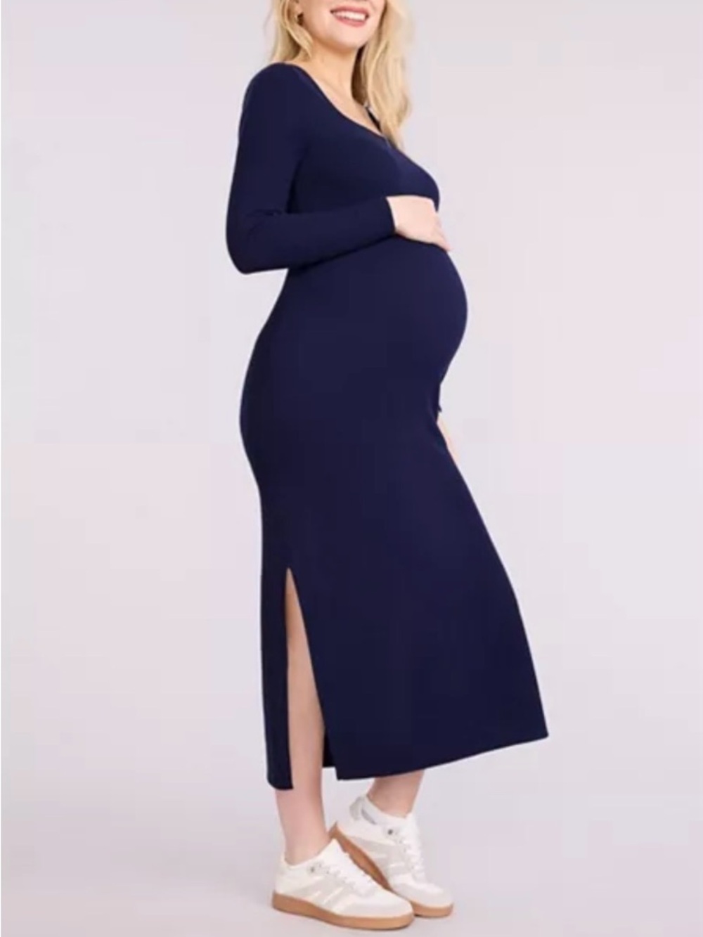 Motherhood Maternity Navy Long-Sleeve Midi Maternity Dress